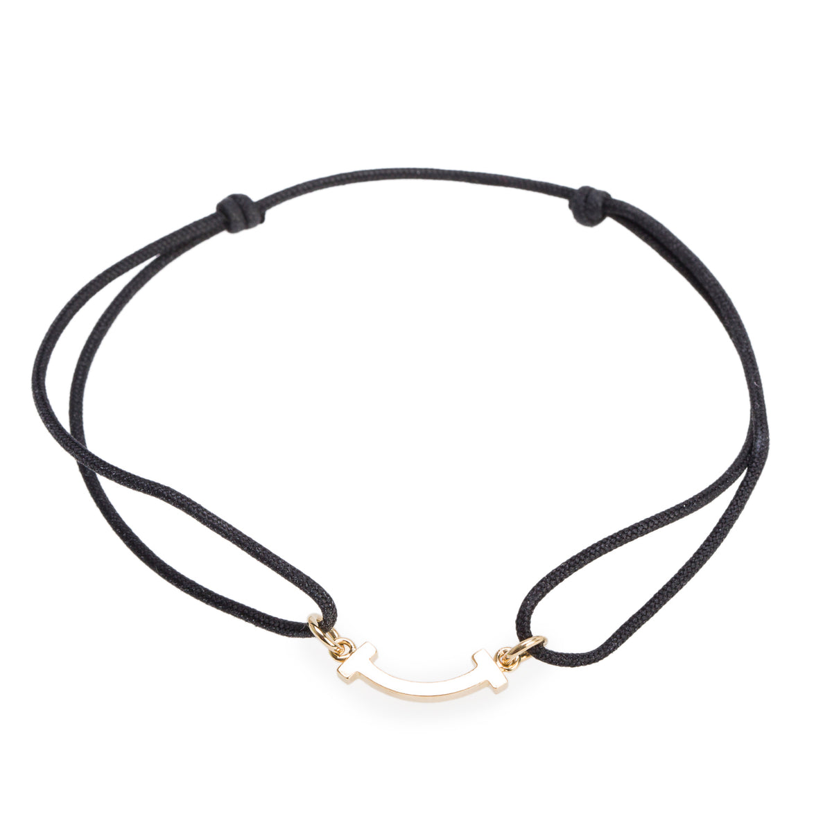 Tiffany & Co. 18k Yellow Gold Mini T Smile Black Cord Bracelet