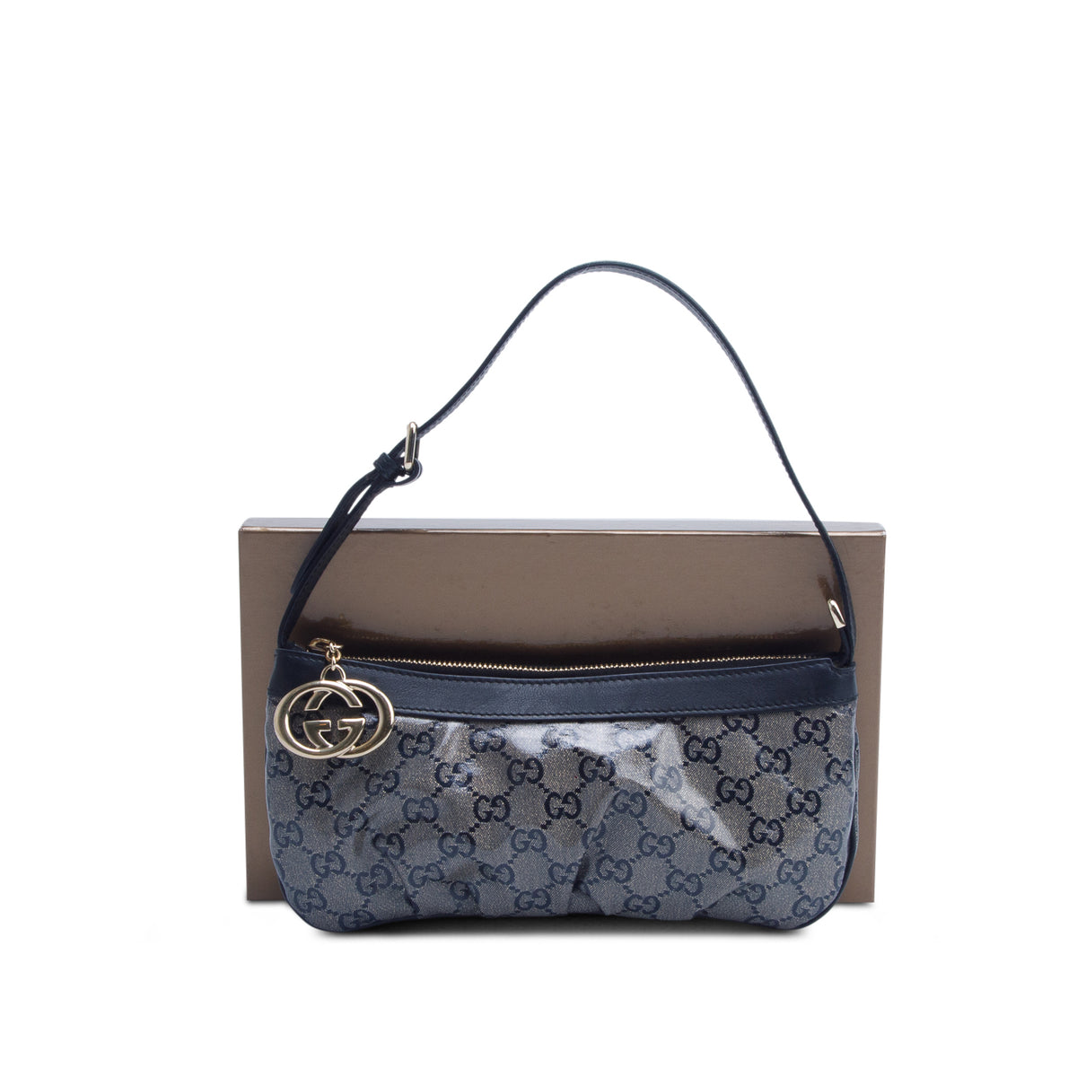 Gucci Navy/Gold GG Supreme Coated Canvas Pochette w/ Box