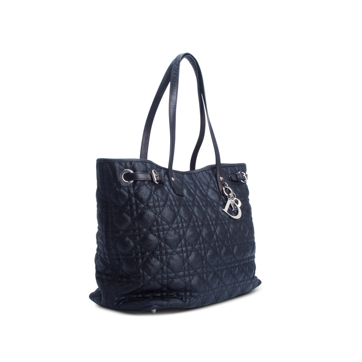 Christian Dior Black Coated Canvas Cannage Small Panarea Tote