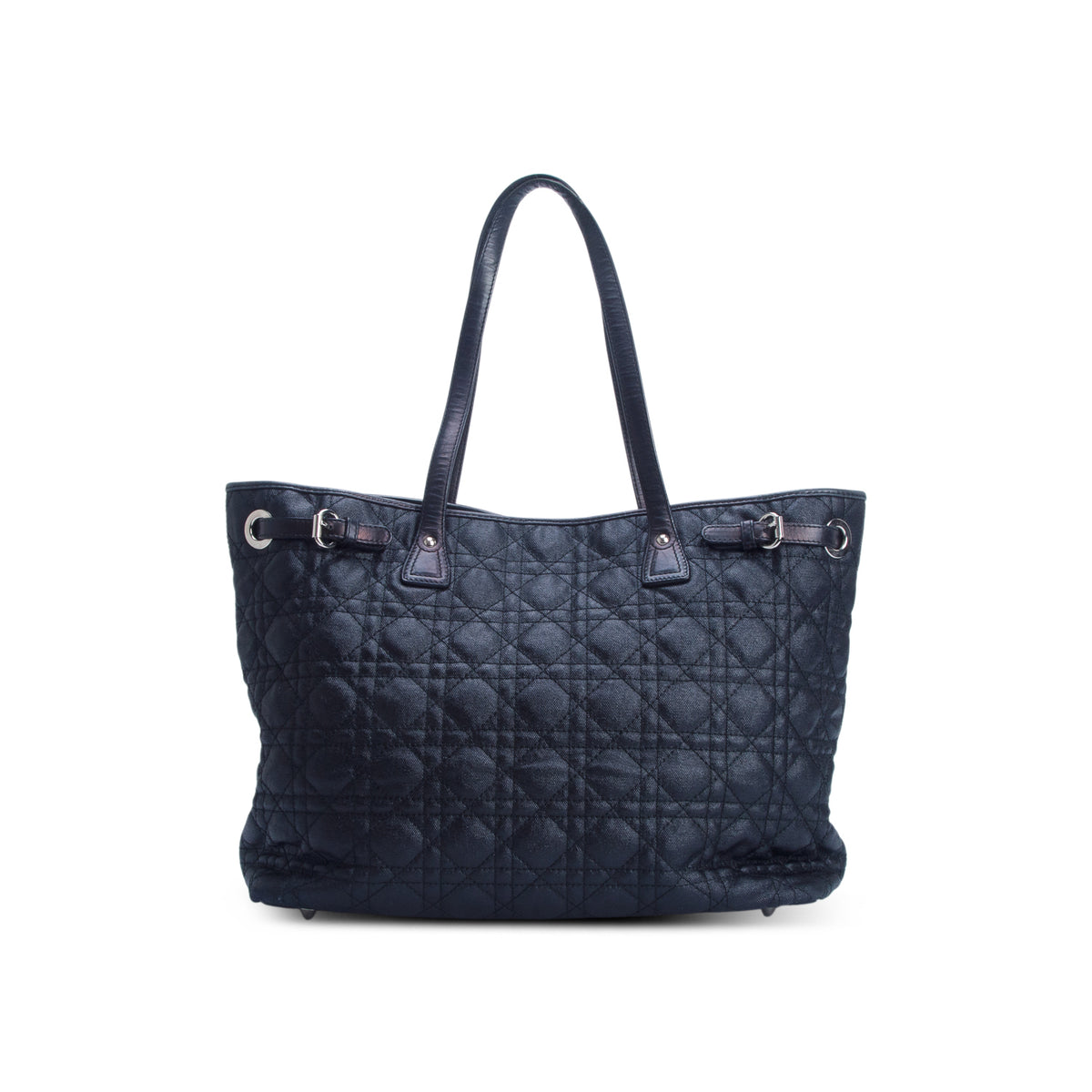 Christian Dior Black Coated Canvas Cannage Small Panarea Tote