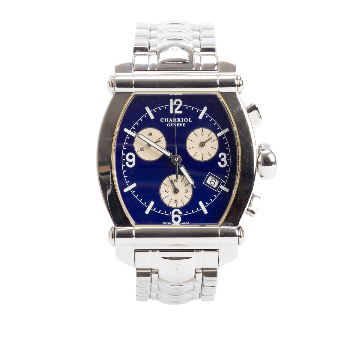 Charriol Stainless Steel Columbus 35 MM Chronograph Quartz Watch Blue Dial