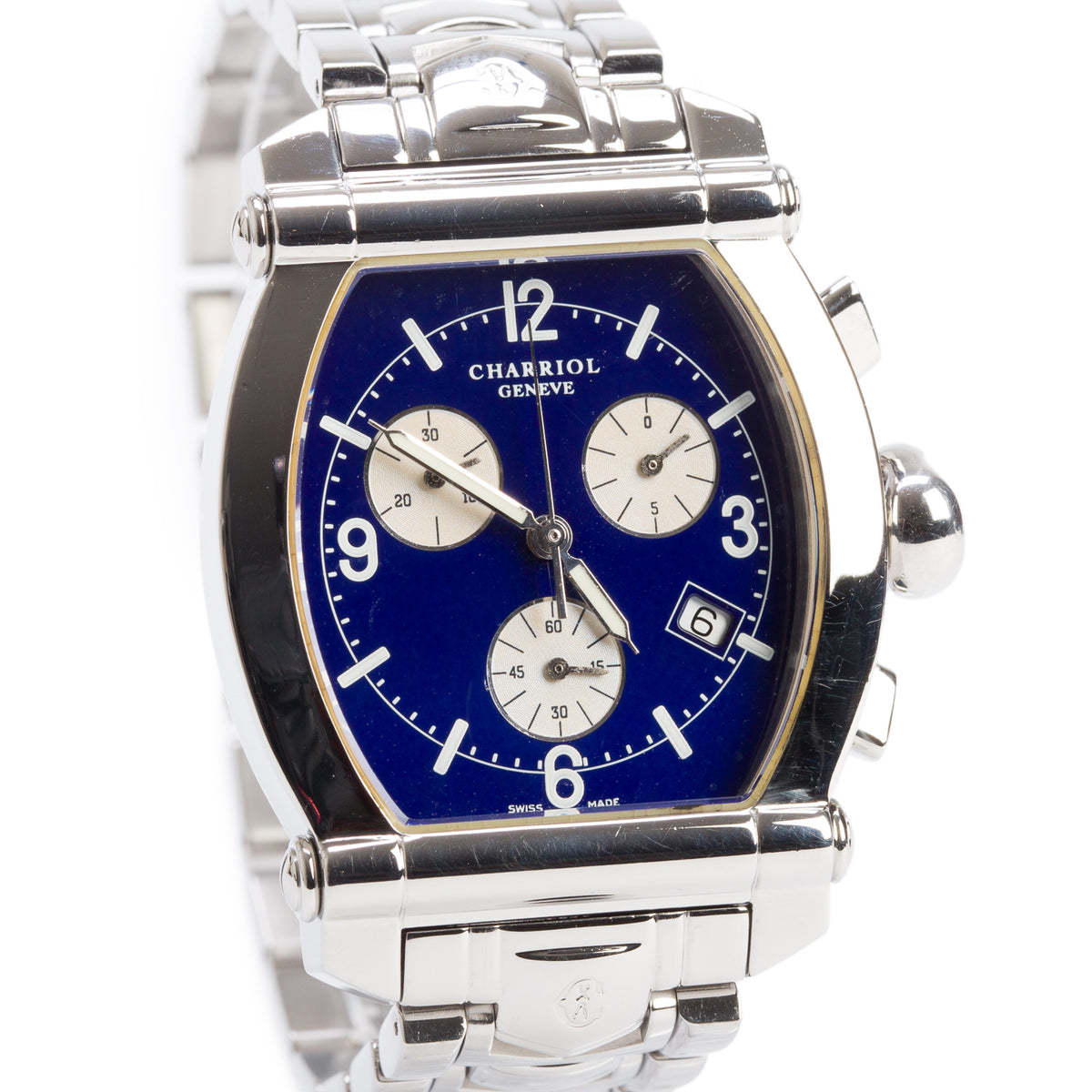 Charriol Stainless Steel Columbus 35 MM Chronograph Quartz Watch Blue Dial