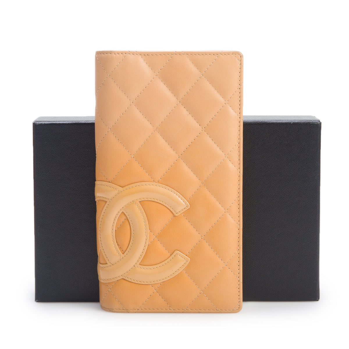 Chanel Beige Calfskin Leather Cambon Yen Wallet w/ Box & Authenticity Card