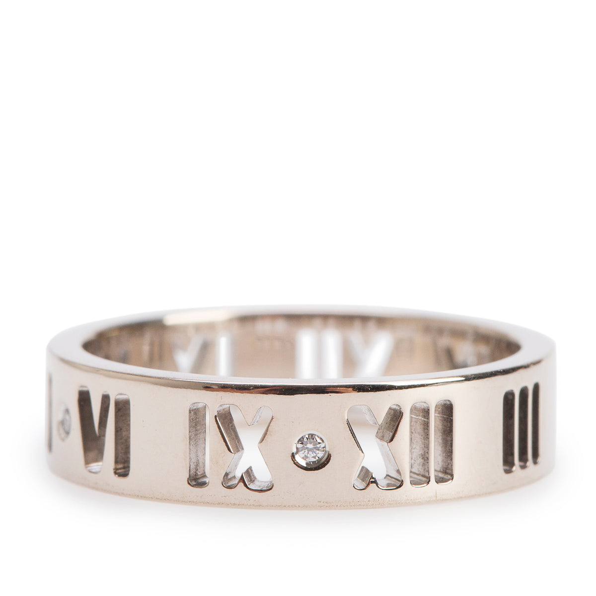 Tiffany & Co. 18k White Gold & Diamond Atlas Pierced 5 MM Band Ring, Size 6.75