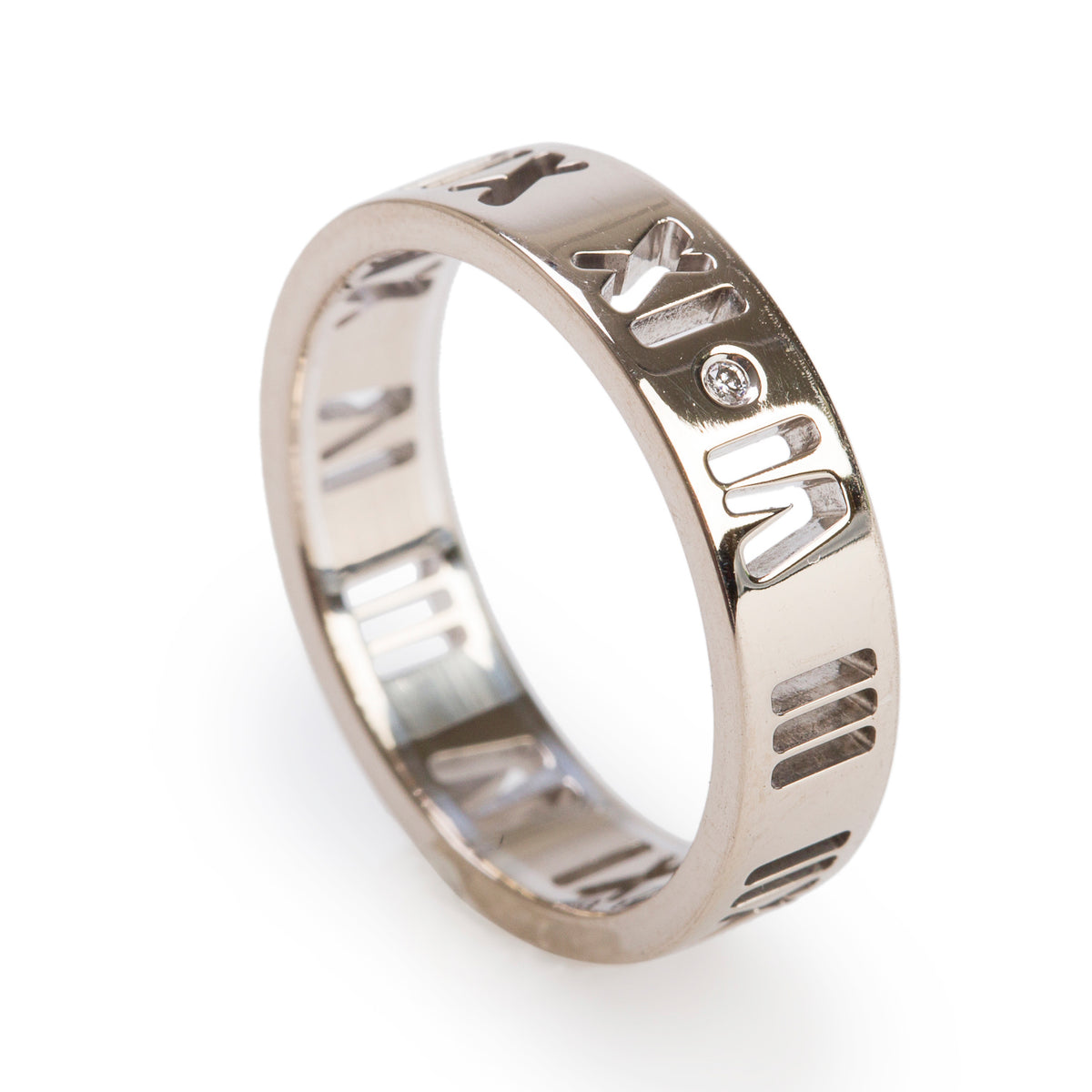 Tiffany & Co. 18k White Gold & Diamond Atlas Pierced 5 MM Band Ring, Size 6.75