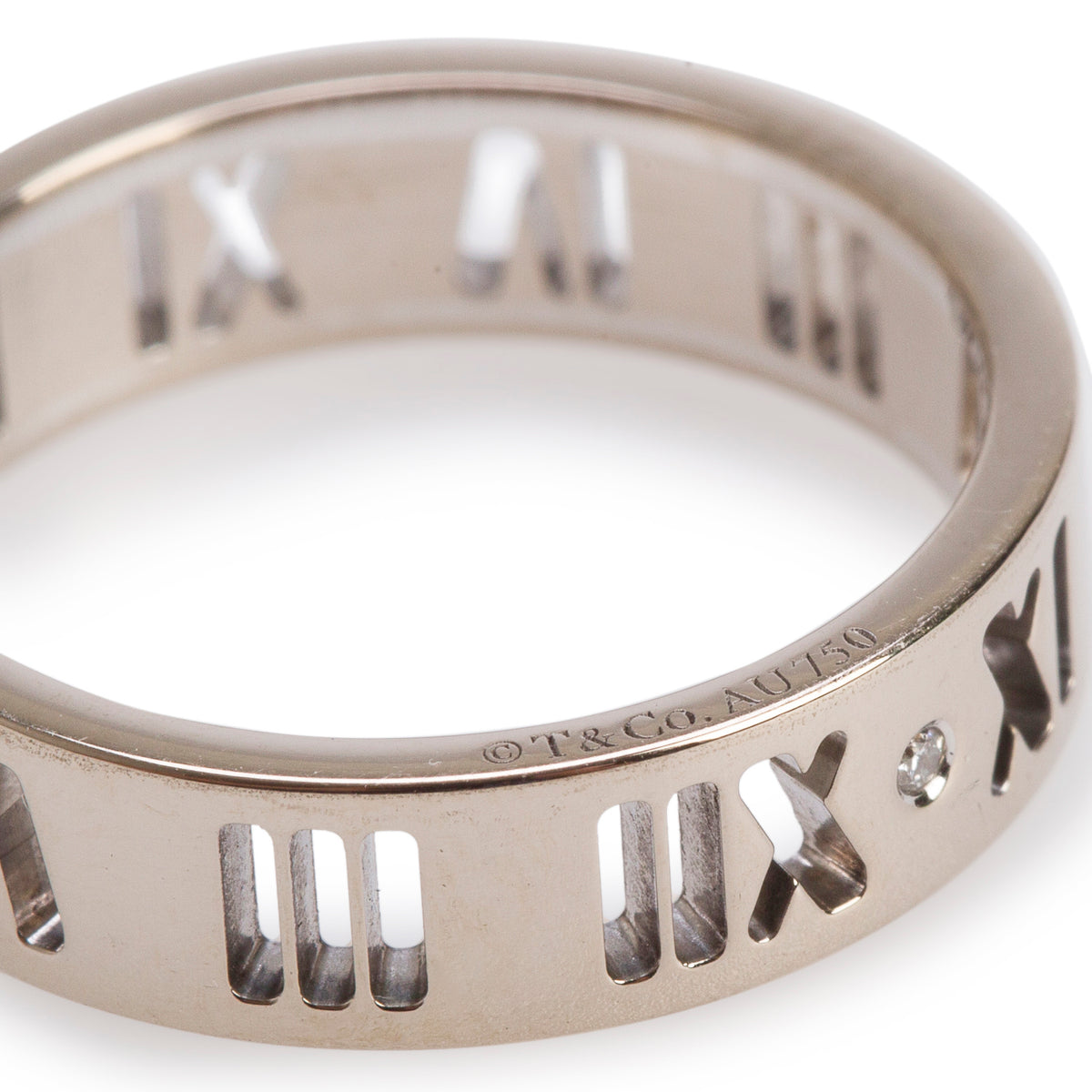 Tiffany & Co. 18k White Gold & Diamond Atlas Pierced 5 MM Band Ring, Size 6.75