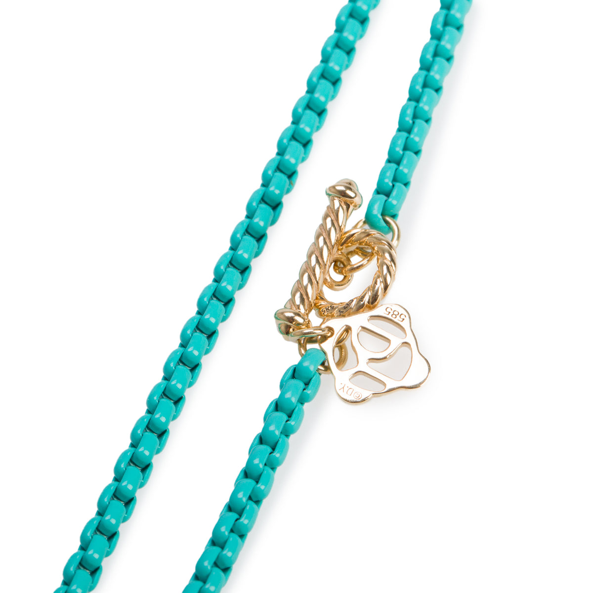 David Yurman 14k Yellow Gold Turquoise Acrylic Bel Aire 2.7 MM Box Chain Convertible Necklace