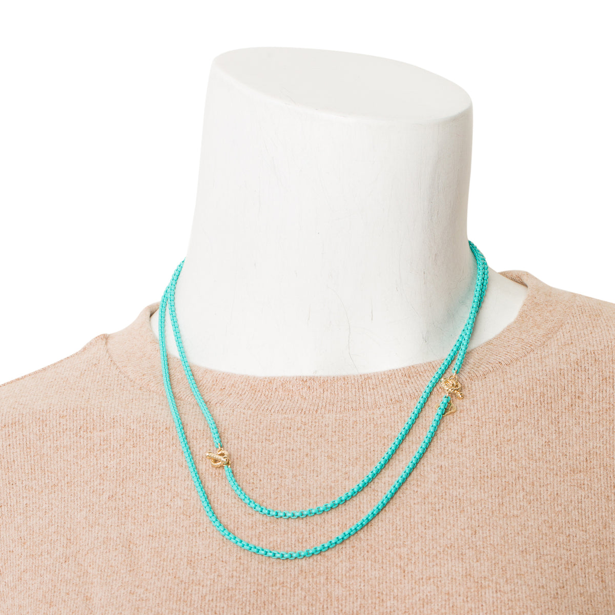 David Yurman 14k Yellow Gold Turquoise Acrylic Bel Aire 2.7 MM Box Chain Convertible Necklace