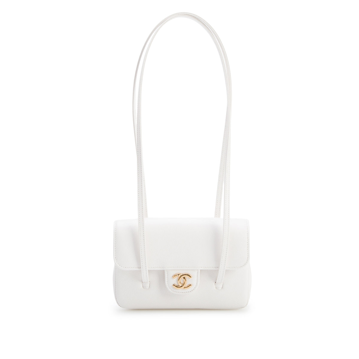 Chanel 2026 White Shiny Caviar Mini Preppy Coco Shoulder Bag w/ Box & Receipt