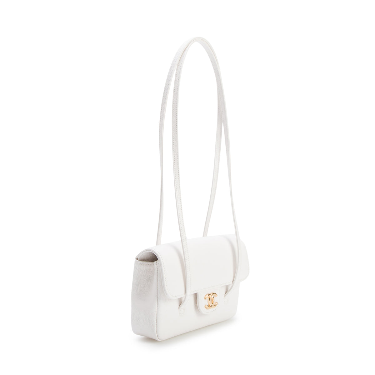 Chanel 2026 White Shiny Caviar Mini Preppy Coco Shoulder Bag w/ Box & Receipt