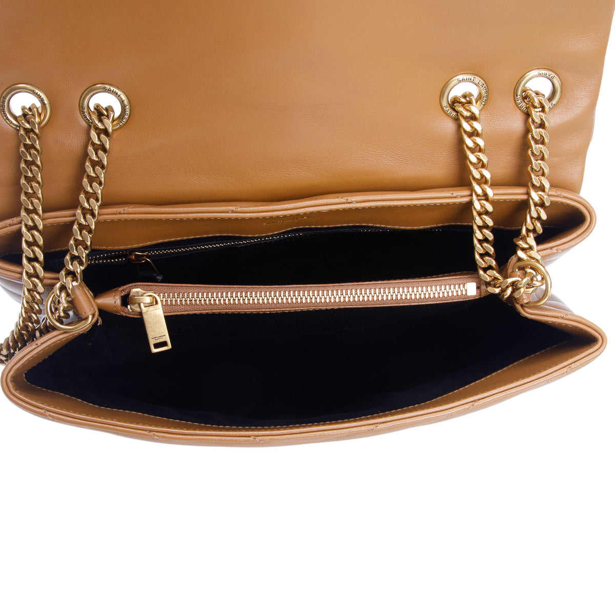 Saint Laurent 2021 Brown Calfskin Y Quilted Monogram Medium Loulou Chain Satchel w/ Box