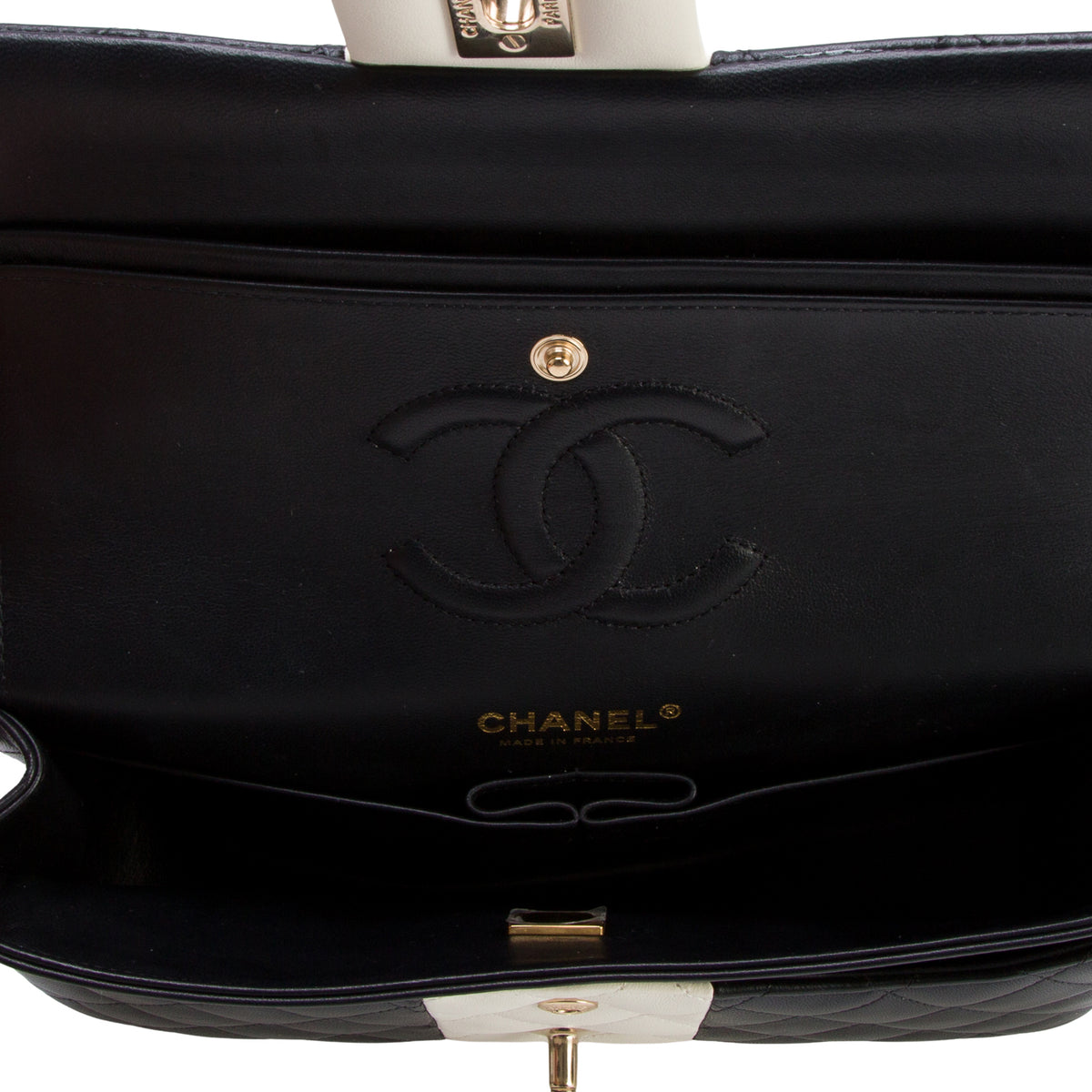 Chanel 2022 Black/White Quilted Lambskin Leather Classic Medium Double Flap Bag w/ Box, Authenticity Card & Receipt