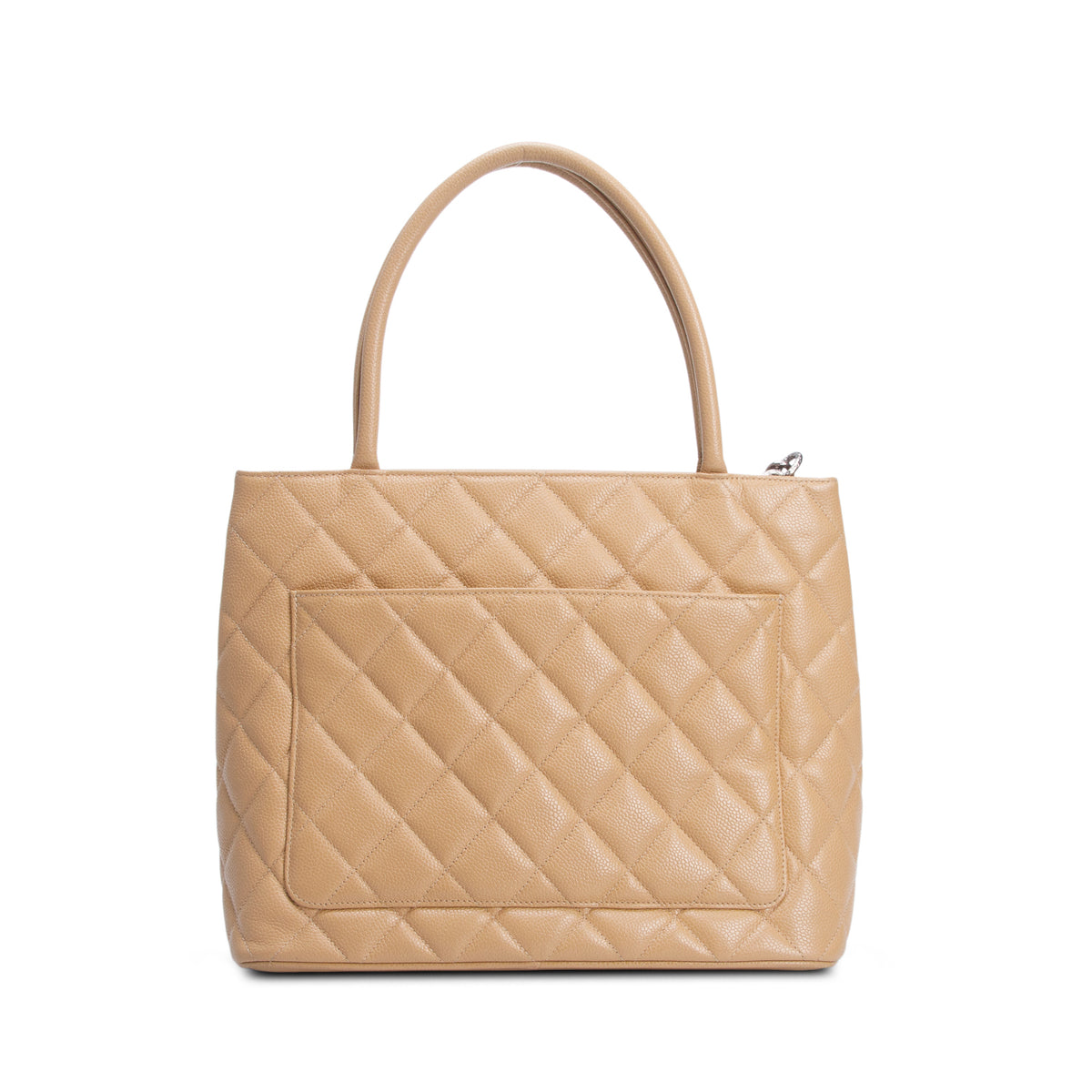 Chanel Vintage Beige Quilted Caviar Leather Medallion Tote
