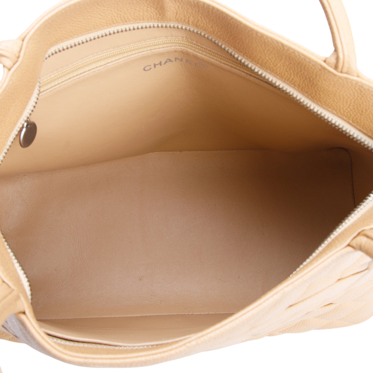 Chanel Vintage Beige Quilted Caviar Leather Medallion Tote