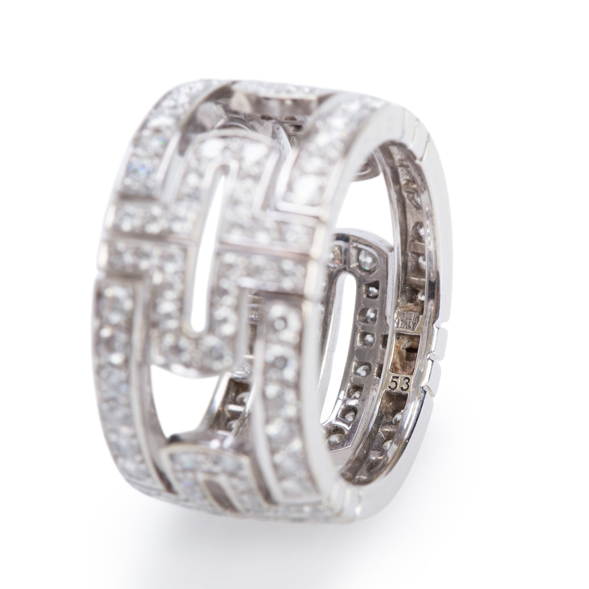BVLGARI 18k White Gold Pave Diamond Parentesi Band Ring, Size 6.25