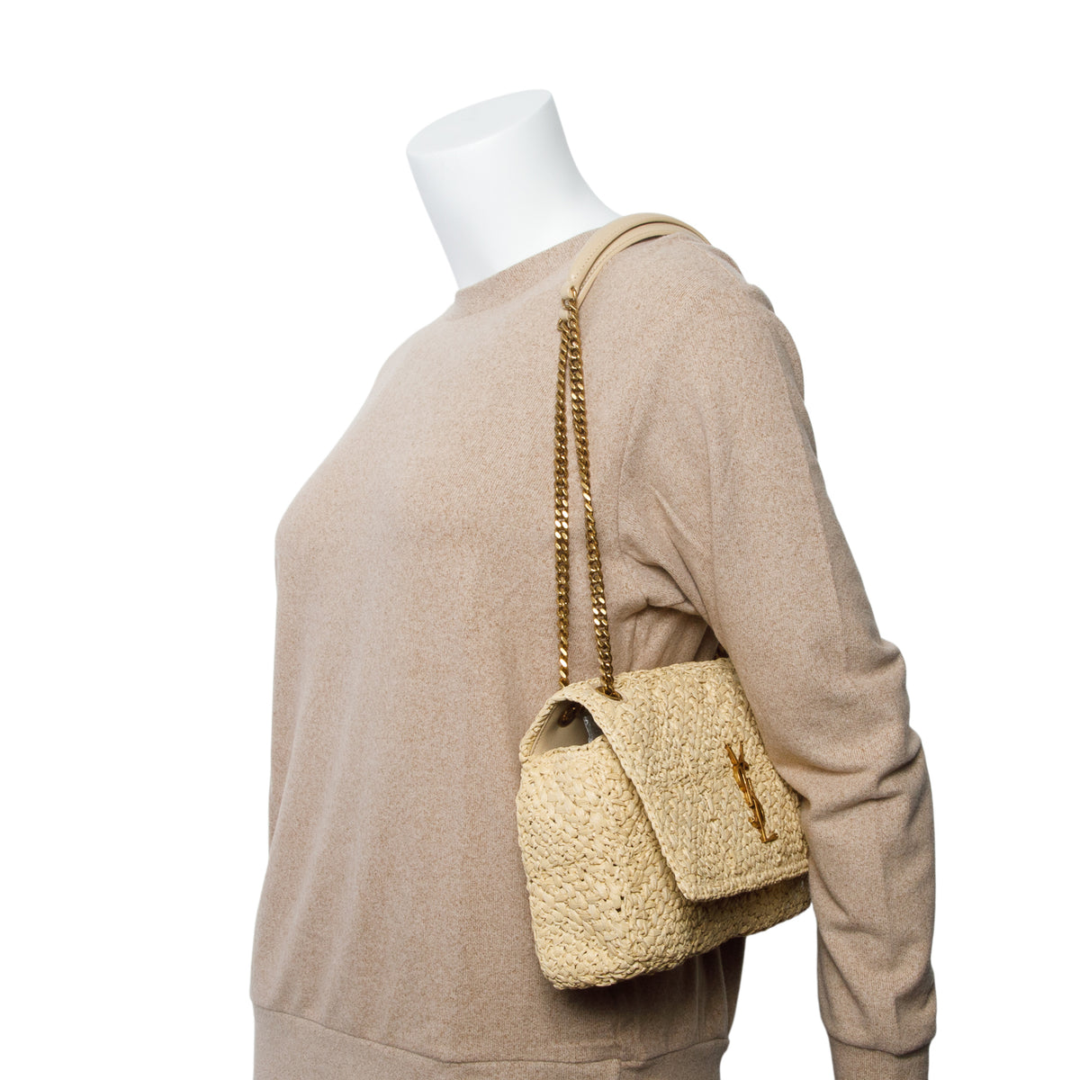 Saint Laurent 2025 Neutral Raffia Medium Jamie Shoulder Bag