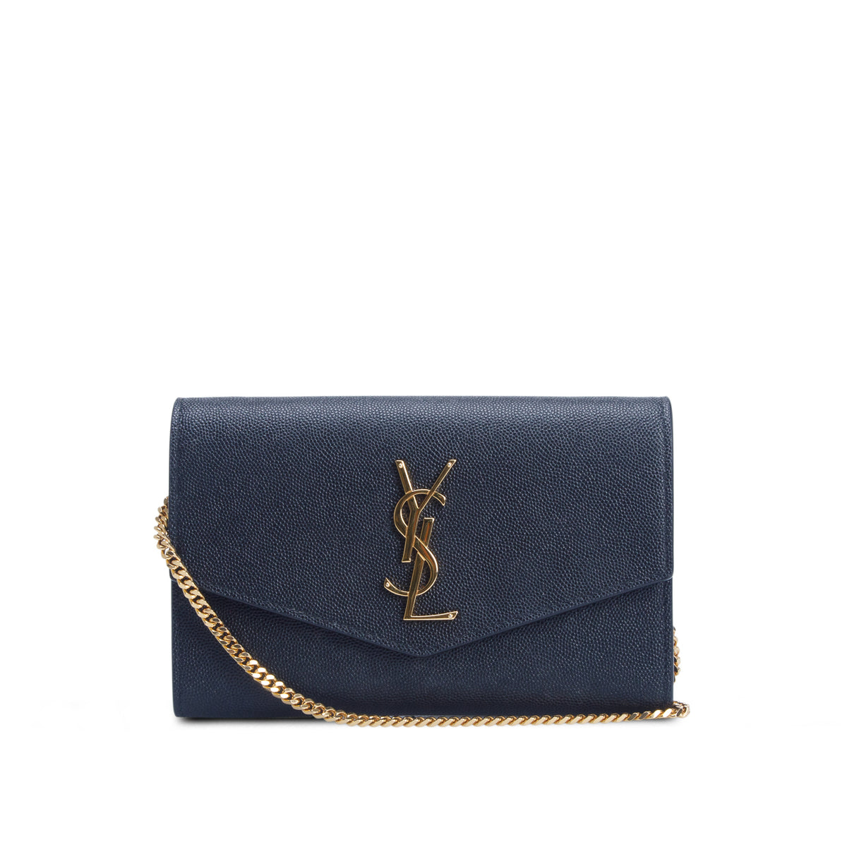 Saint Laurent 2021 Black Grain De Poudre Monogram Uptown Chain Wallet w/ Box