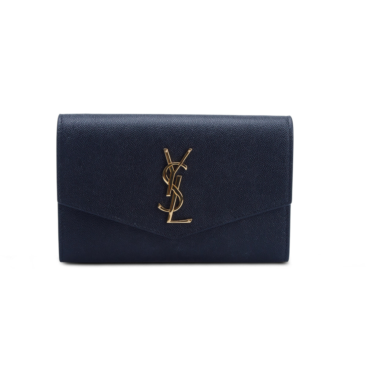 Saint Laurent 2021 Black Grain De Poudre Monogram Uptown Chain Wallet w/ Box