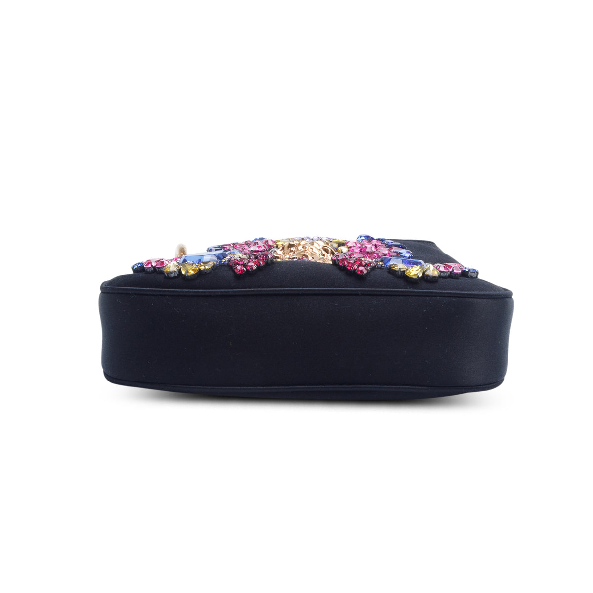 Versace Black Satin Crystal Embellished La Medusa Mini Hobo Bag