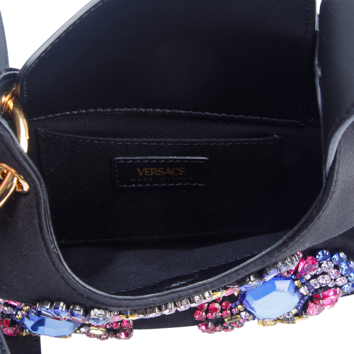 Versace Black Satin Crystal Embellished La Medusa Mini Hobo Bag