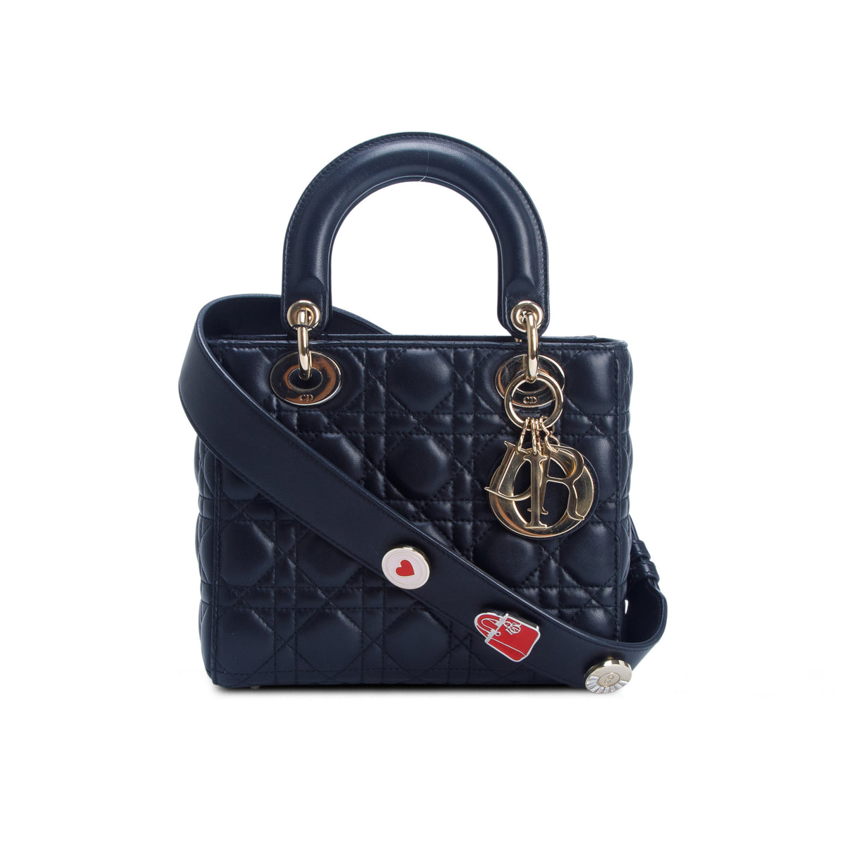 Christian Dior Black Calfskin Cannage Small Lucky Badges My Lady Dior w/ Box, Authenticity Card & Strap