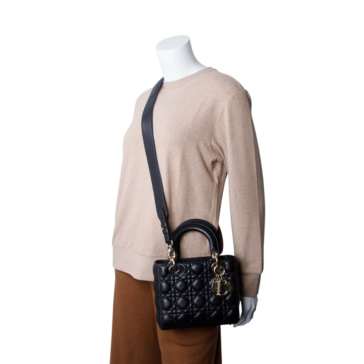Christian Dior Black Calfskin Cannage Small Lucky Badges My Lady Dior w/ Box, Authenticity Card & Strap