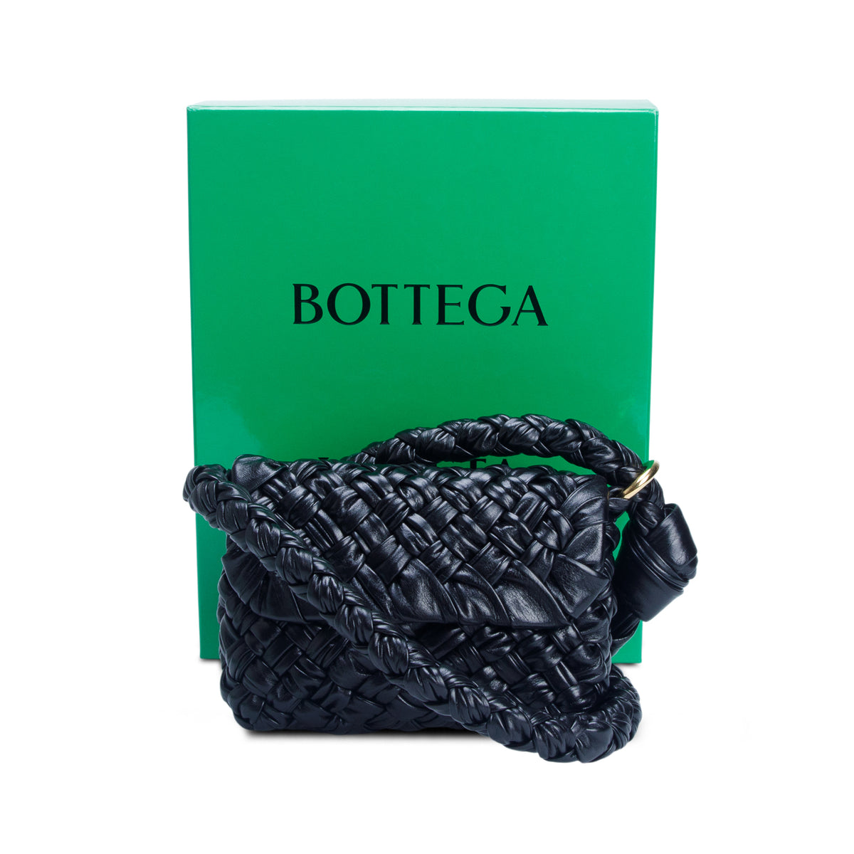 Bottega Veneta Black Calfskin Foulard Intreccio Kalimero Città Shoulder Bag w/ Box