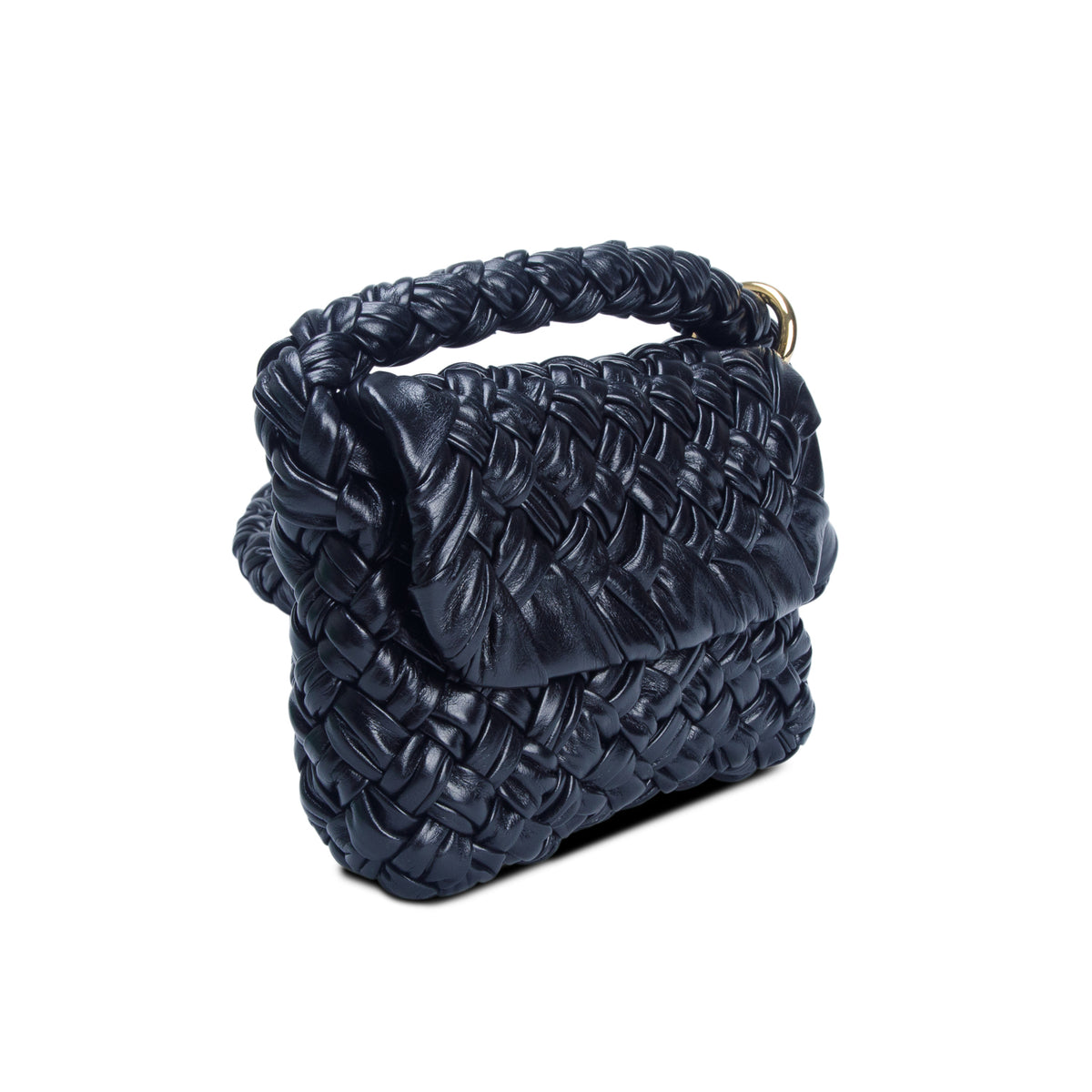 Bottega Veneta Black Calfskin Foulard Intreccio Kalimero Città Shoulder Bag w/ Box