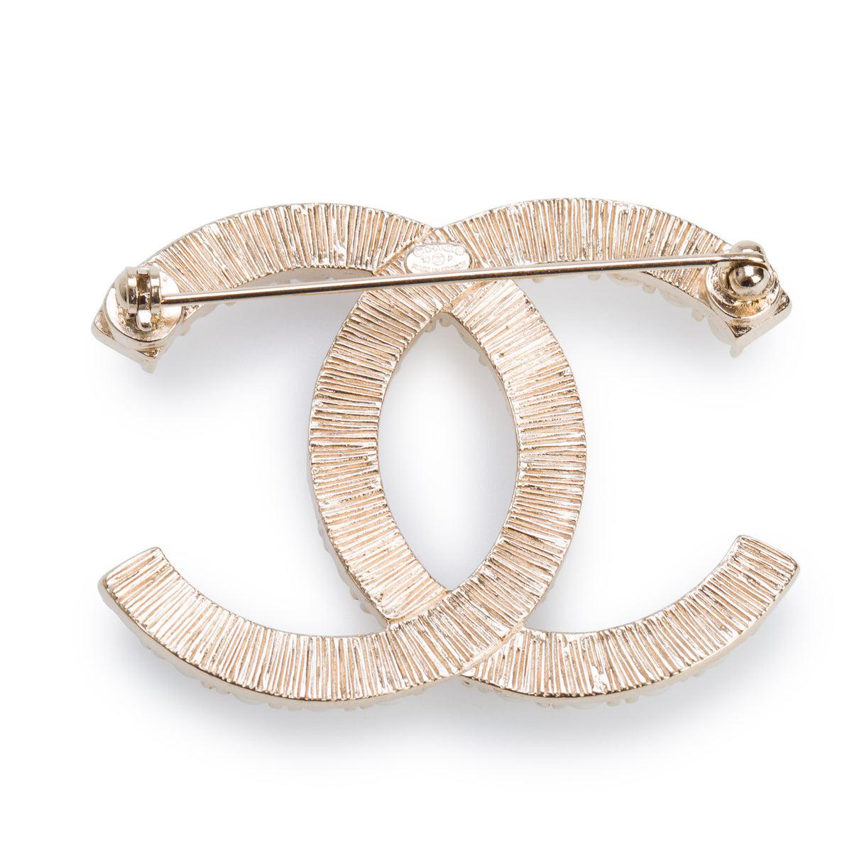 Chanel Gold Plated Faux Pearl CC Pin Brooch