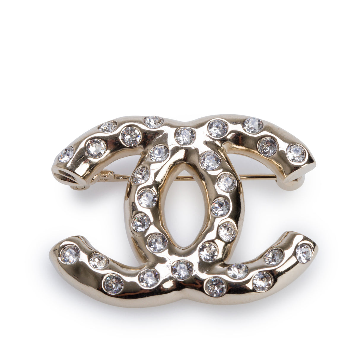 Chanel 2024 Gold Plated Strass CC Pin Brooch w/ Box