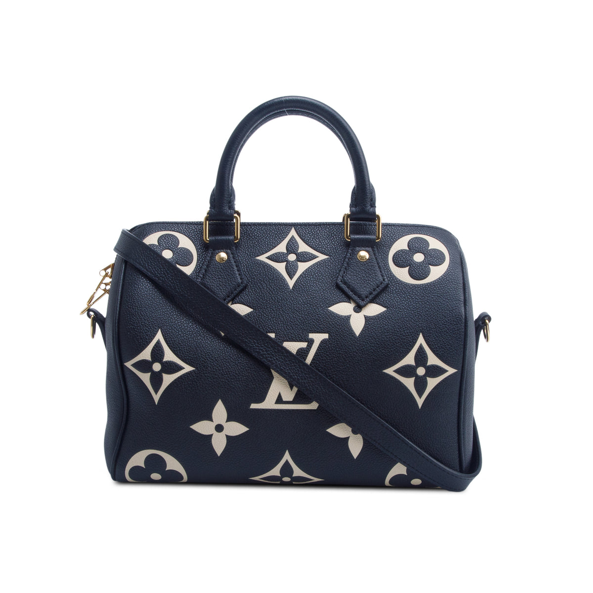 Louis Vuitton Black Empreinte Monogram Giant Speedy Bandouliere 25 w/ Strap