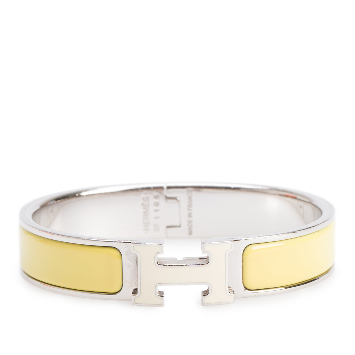 Hermes Palladium Plated Yellow & White Enamel 12 MM Clic H Bracelet