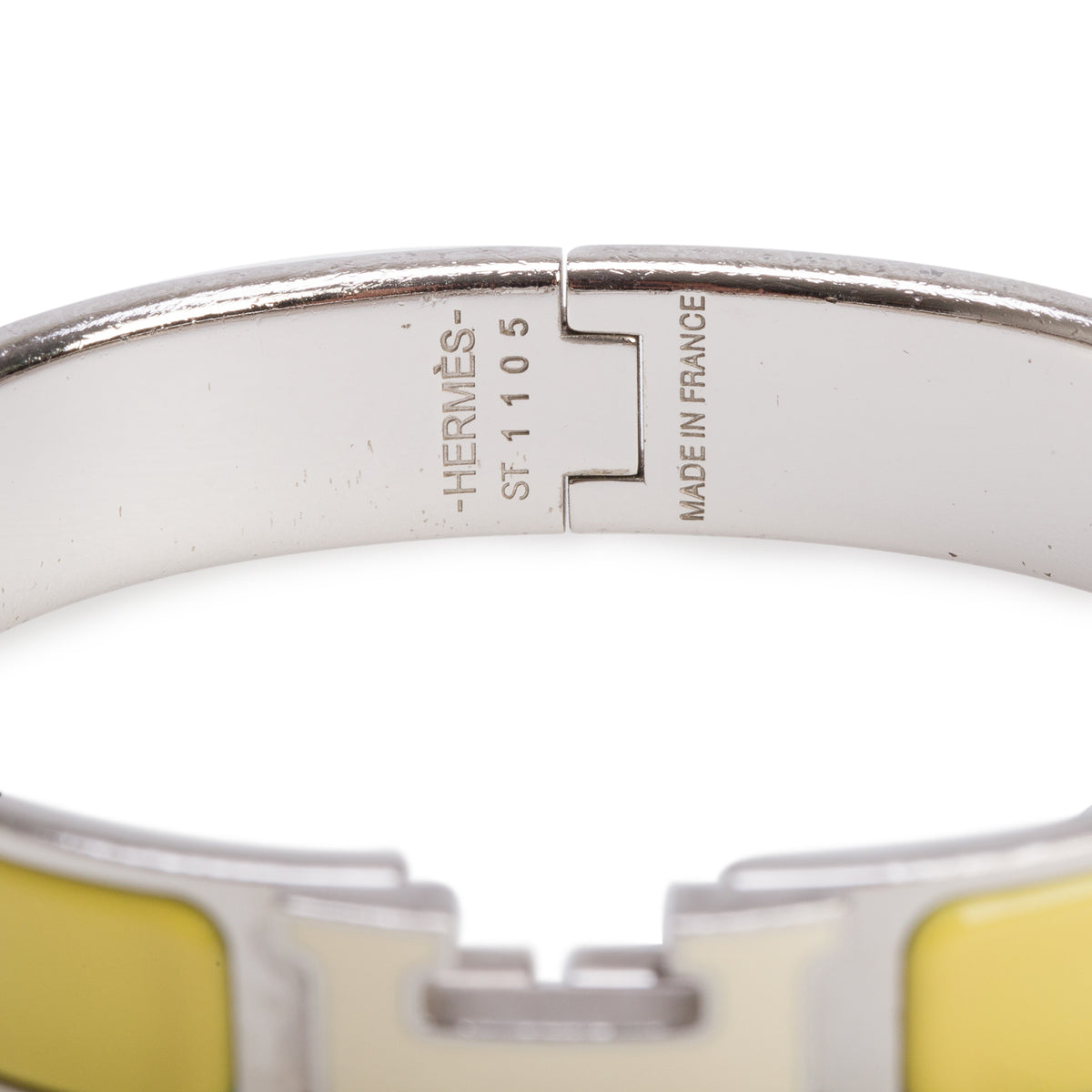 Hermes Palladium Plated Yellow & White Enamel 12 MM Clic H Bracelet