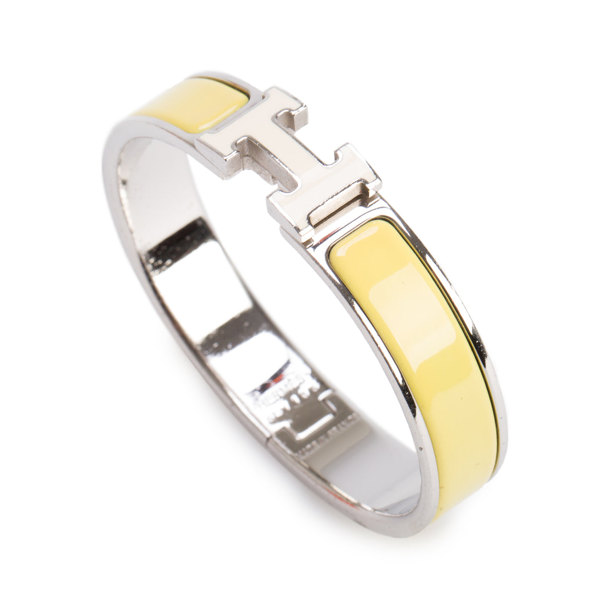 Hermes Palladium Plated Yellow & White Enamel 12 MM Clic H Bracelet