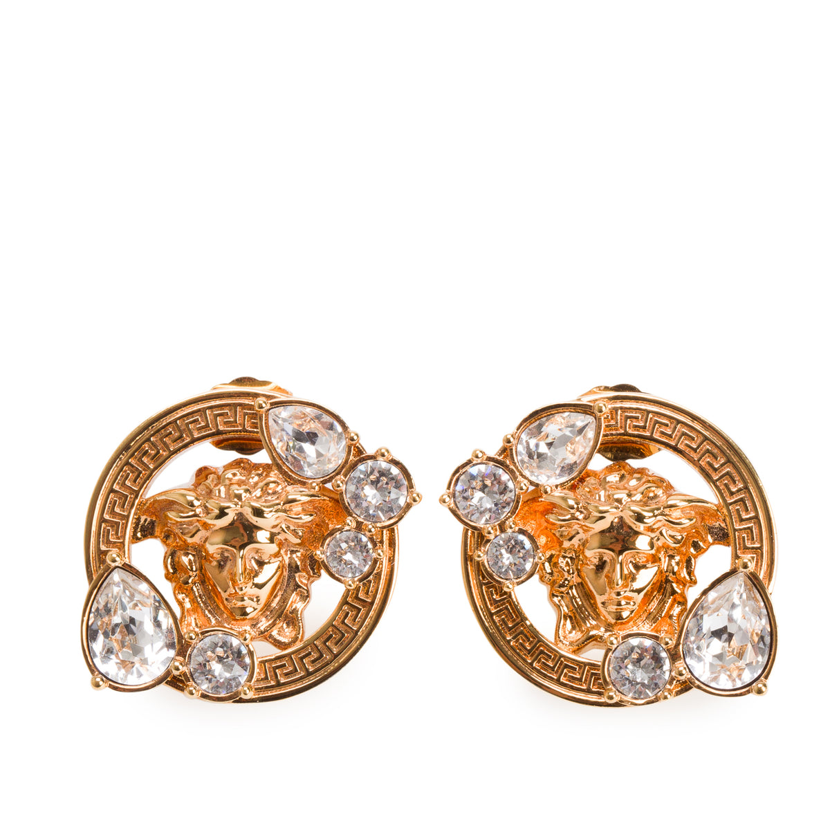 Versace Gold-Plated Crystal Embellished Medusa '95 Stud Earrings w/ Box
