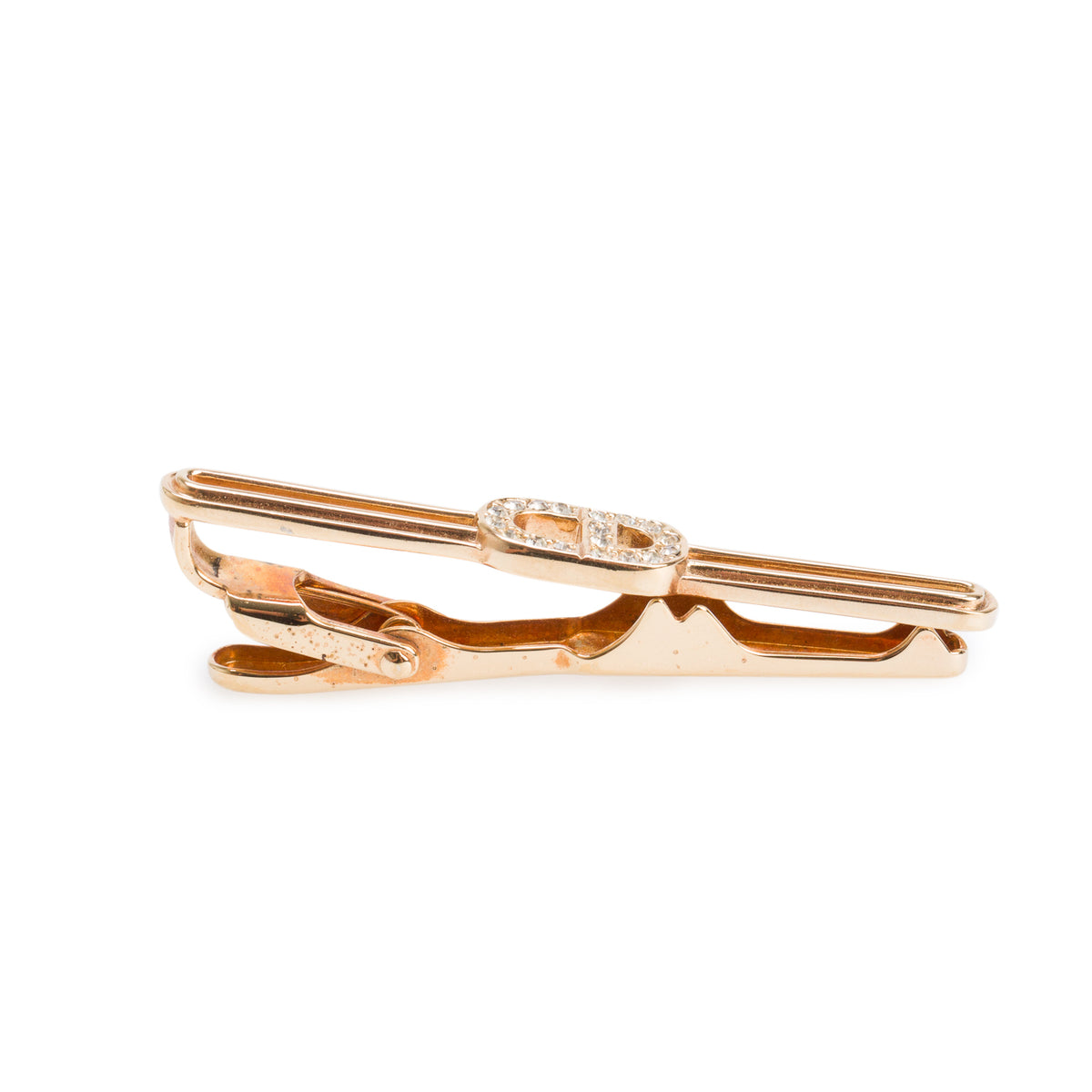 Christian Dior Gold-Plated Crystal CD Logo Tie Clip