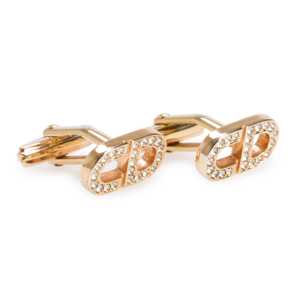 Christian Dior Gold-Plated Crystal CD Logo Cufflinks