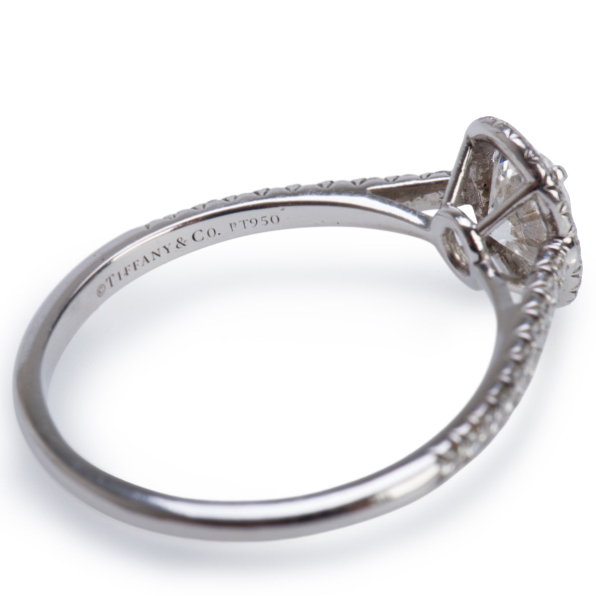 Tiffany & Co. Platinum Soleste 0.91 ct. Oval Cut Diamond Halo Engagement Ring, Size 9.5 w/ Box
