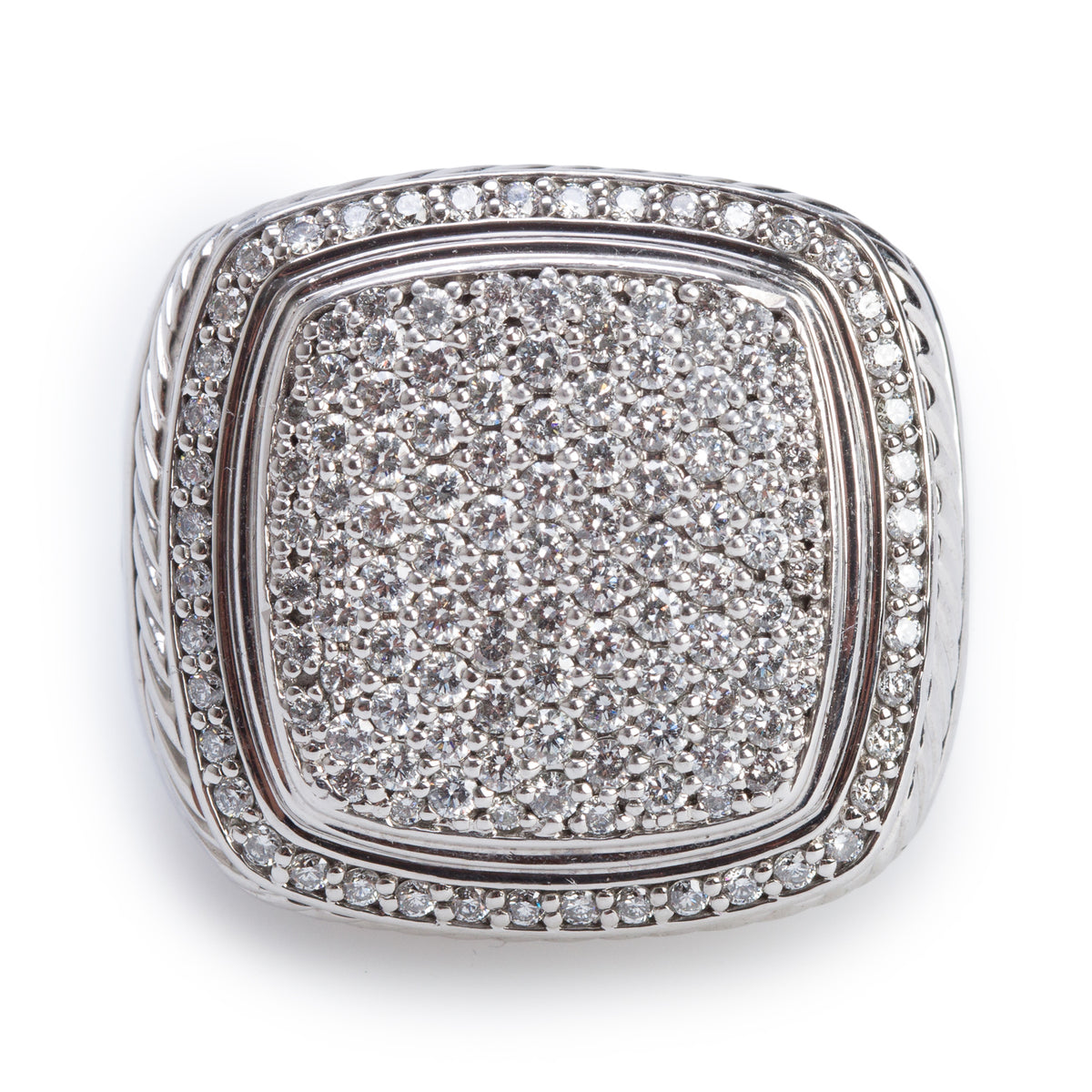 David Yurman 18k White Gold Diamond Albion Ring, Size 11.75