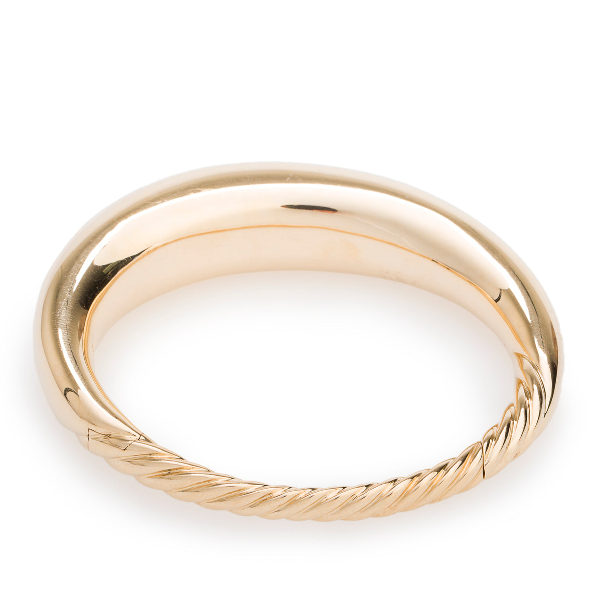David Yurman 18k Yellow Gold Pure Form Smooth Hinged Bracelet, Large Size w/ Box