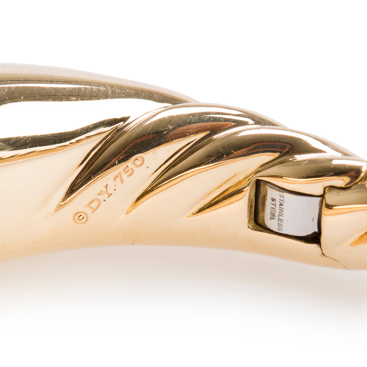 David Yurman 18k Yellow Gold Pure Form Smooth Hinged Bracelet, Large Size w/ Box