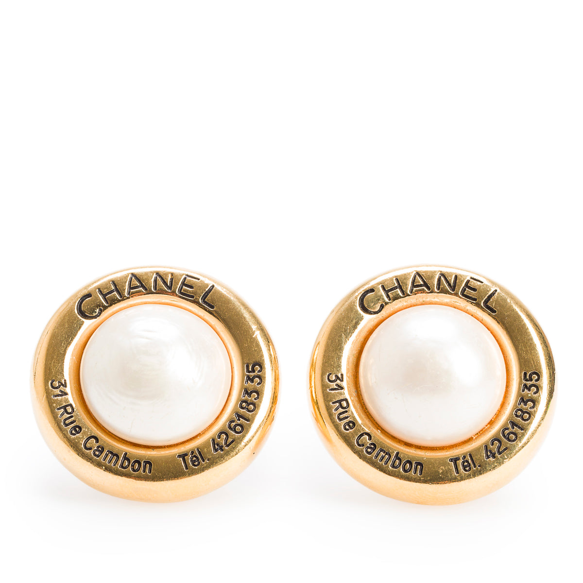 Chanel Vintage Gold-Plated Faux Pearl 31 Rue Cambon Clip-On Earrings