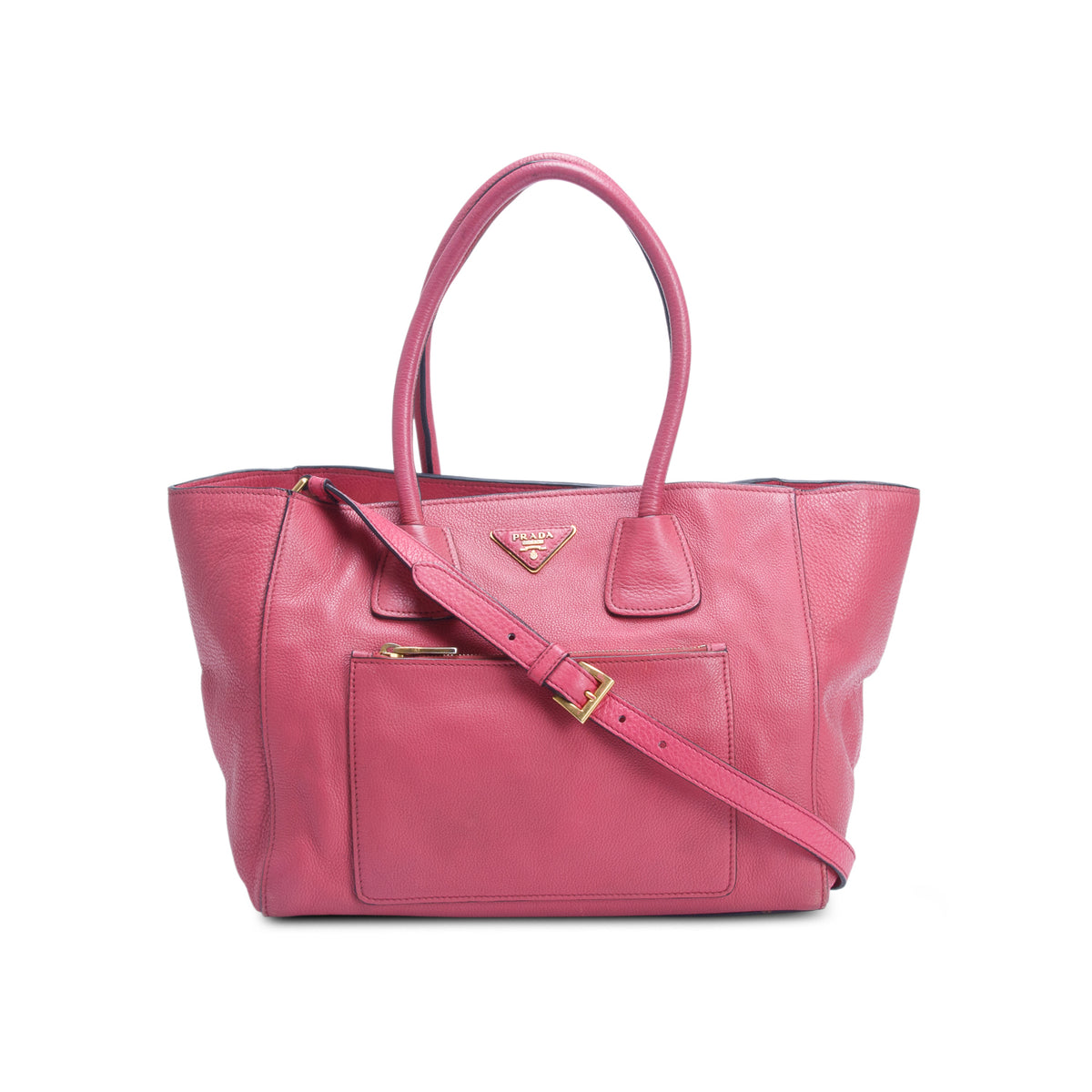 Prada Pink Vitello Daino Leather Pocket Zip Tote w/ Strap