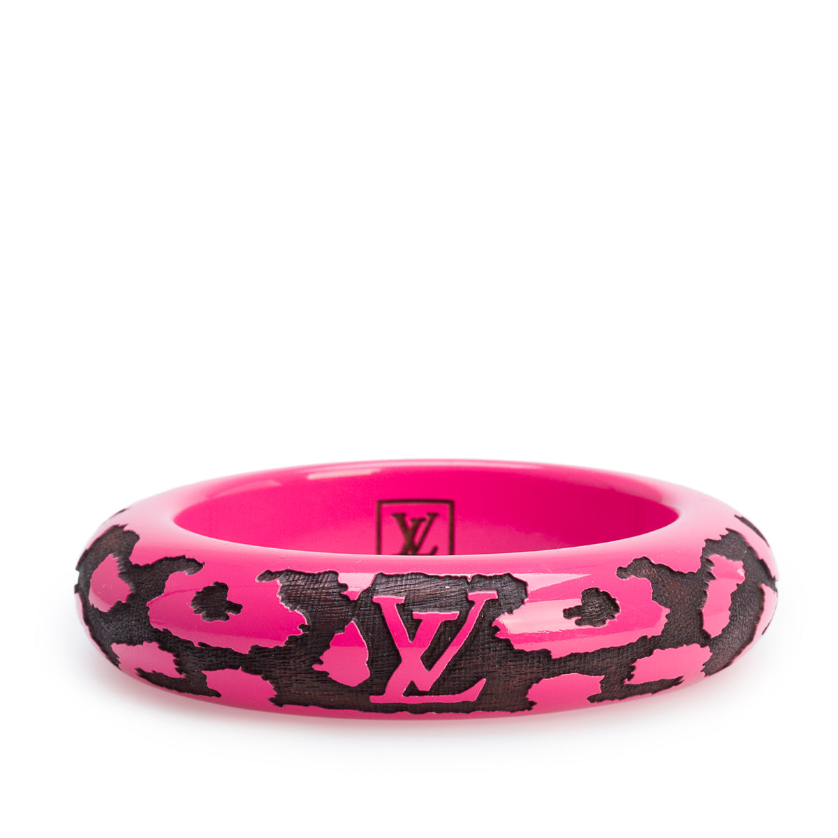 Louis Vuitton Pink Lacquer & Wood Leomonogram Bangle
