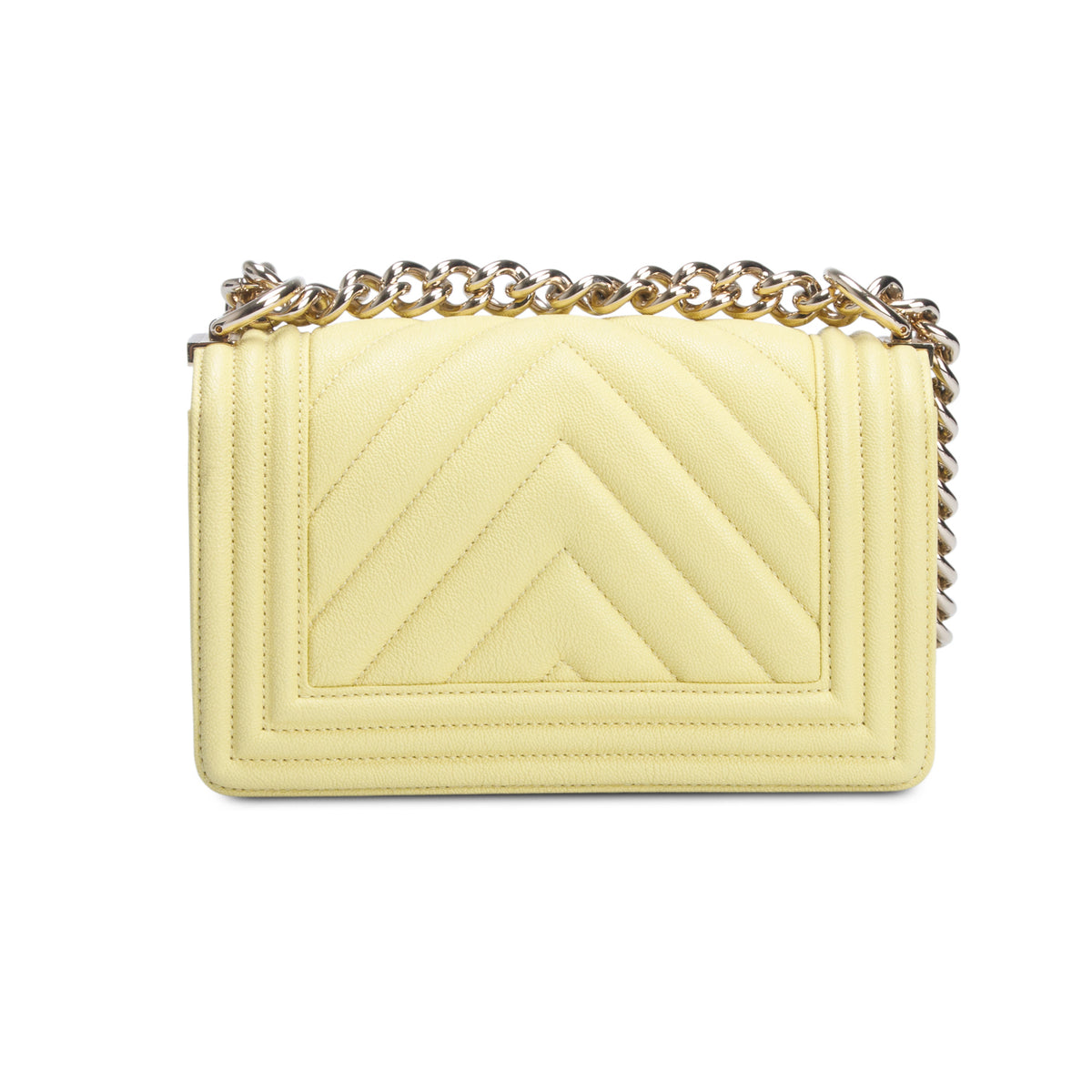 Chanel 2020 Yellow Caviar Chevron Leather Small Boy Bag w/ Box & Authenticity Card