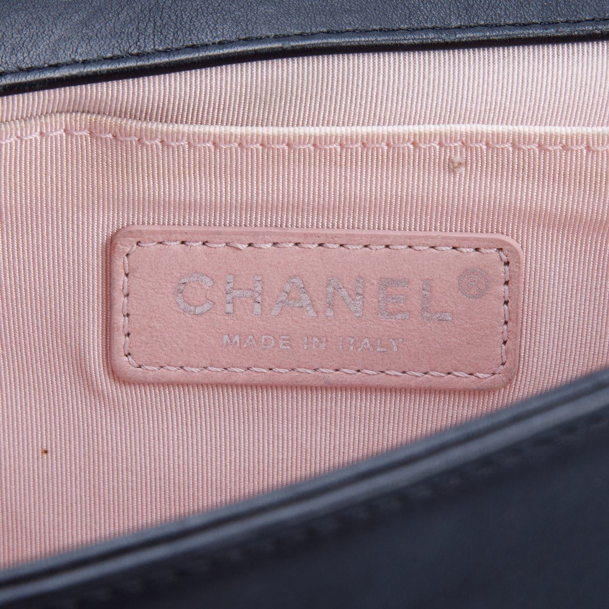 Chanel Black Calfskin Leather Medium Chevron Pearl Boy Bag