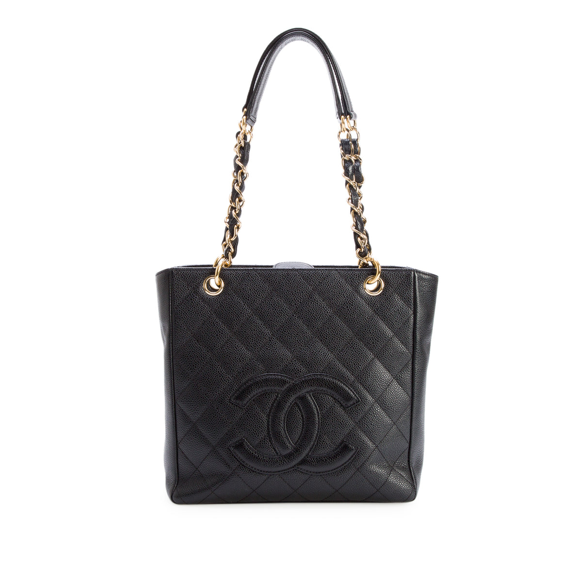Chanel Black Caviar Quilted Petite Shopping Tote PST w/ Box & Authenticity Card