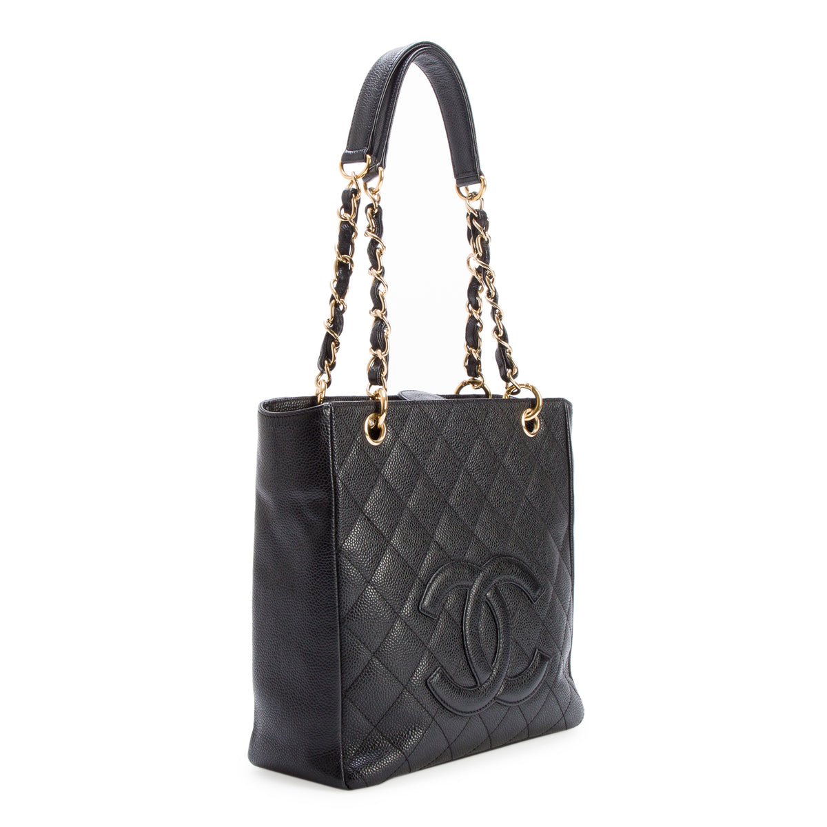Chanel Black Caviar Quilted Petite Shopping Tote PST w/ Box & Authenticity Card