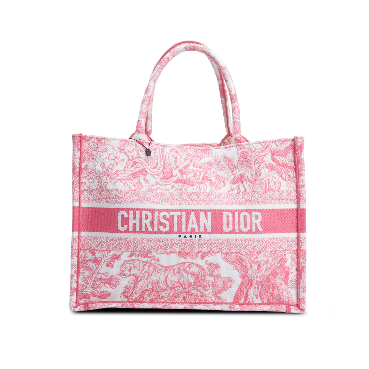 Christian Dior 2024 Pink Canvas Embroidered Medium Dioriviera Toile De Jouy Book Tote w/ Authenticity Card