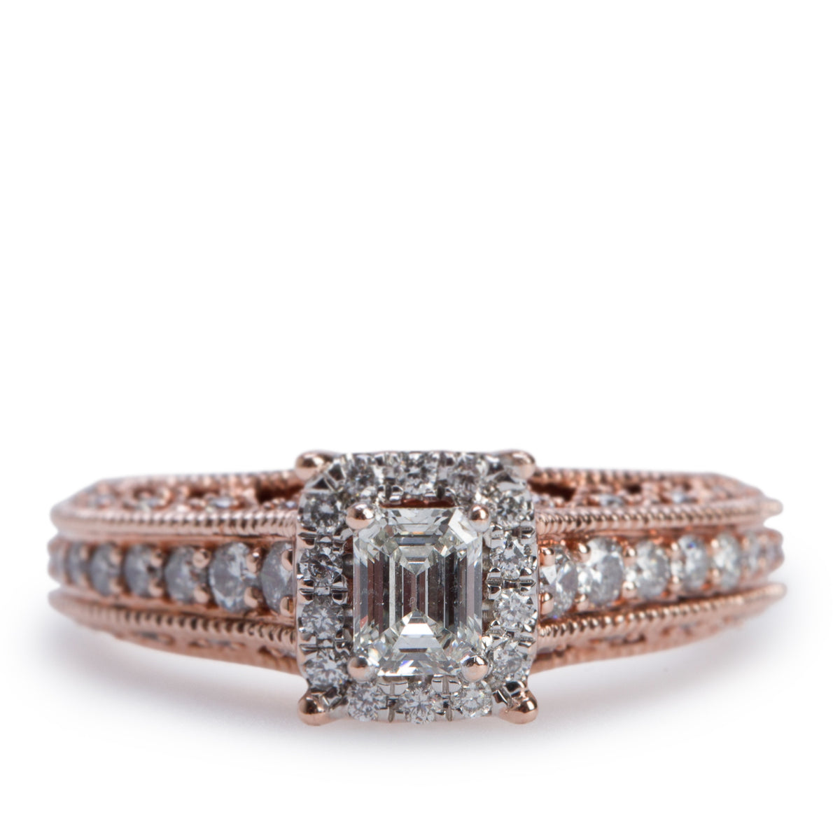 14k Rose Gold 0.30 ct. Emerald Cut Diamond Engagement Ring, Size 4.5